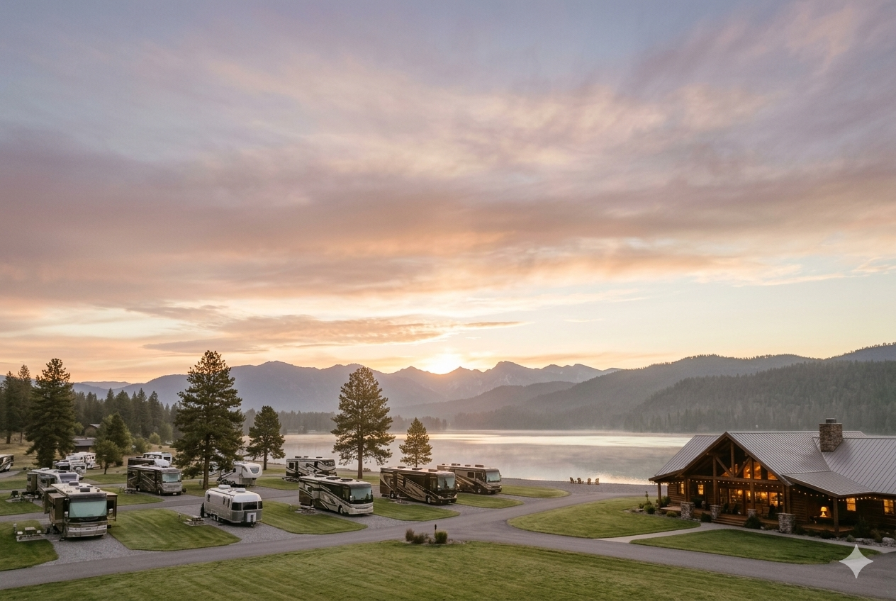 Luxury RV resort at sunset